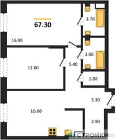 Планировка двухкомнатной(квартира) площадью 67.3 квадратных метров в “ЖК КОД Сокольники”