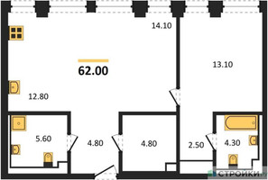 Планировка однокомнатной(квартира) площадью 62 квадратных метров в “ЖК INJOY (Инджой)”