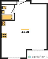 Планировка однокомнатной(квартира) площадью 43.7 квадратных метров в “ЖК Одинград. Квартал Семейный”