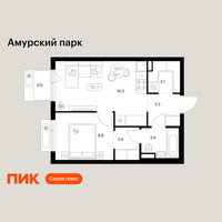 Планировка однокомнатной(квартира) площадью 38 квадратных метров в “ЖК Амурский парк”