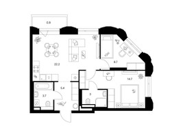 Планировка двухкомнатной(квартира) площадью 58.6 квадратных метров в “ЖК Саларьево парк”