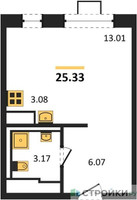 Планировка студии(квартира) площадью 25.33 квадратных метров в “ЖК Алхимово”