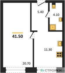 Планировка однокомнатной(квартира) площадью 41.5 квадратных метров в ЖК “ЖК Моментс”