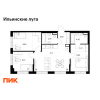Планировка трехкомнатной(квартира) площадью 67.78 квадратных метров в “ЖК Ильинские луга”