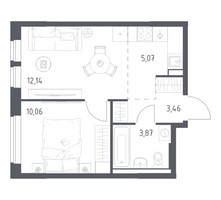 Планировка однокомнатной(квартира) площадью 34.6 квадратных метров в “ЖК Квартал Авиаторов”