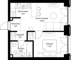 Планировка однокомнатной(квартира) площадью 38.17 квадратных метров в ЖК “ЖК Сити Бэй”