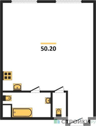 Планировка однокомнатной(апартаменты) площадью 50.2 квадратных метров в ЖК “ЖК Nametkin Tower (Наметкин Тауэр)”