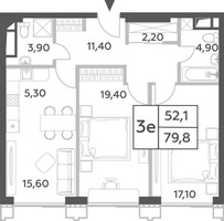 Планировка трехкомнатной(квартира) площадью 79.8 квадратных метров в “ЖК Will Towers (Вилл Тауэрс)”