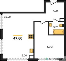 Планировка однокомнатной(квартира) площадью 47.6 квадратных метров в “ЖК НАЗАРÉ (Мангазея в Богородском)”