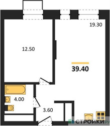Планировка однокомнатной(квартира) площадью 39.4 квадратных метров в ЖК “ЖК Первый Московский”