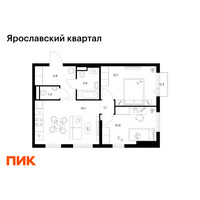Планировка двухкомнатной(квартира) площадью 51.3 квадратных метров в “Ярославский квартал”