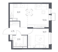 Планировка однокомнатной(квартира) площадью 39.5 квадратных метров в “ЖК Большое Путилково”