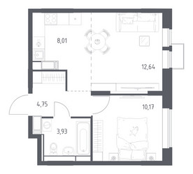 Планировка однокомнатной(квартира) площадью 39.5 квадратных метров в ЖК “ЖК Большое Путилково”