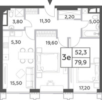 Планировка трехкомнатной(квартира) площадью 79.9 квадратных метров в “ЖК Will Towers (Вилл Тауэрс)”