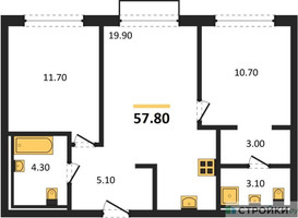 Планировка двухкомнатной(квартира) площадью 57.8 квадратных метров в “ЖК Равновесие”