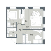Планировка трехкомнатной(квартира) площадью 65.7 квадратных метров в “ЖК Станиславский”