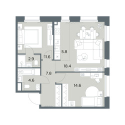 Планировка трехкомнатной(квартира) площадью 65.7 квадратных метров в ЖК “ЖК Станиславский”