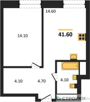 Планировка однокомнатной(квартира) площадью 41.6 квадратных метров в “ЖК Мангазея на Речном”