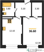 Планировка однокомнатной(квартира) площадью 36.6 квадратных метров в “ЖК Видный берег 2”