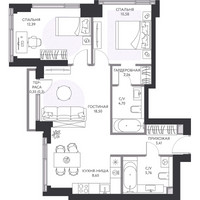 Планировка трехкомнатной(квартира) площадью 69 квадратных метров в “ЖК Hide (Хайд)”