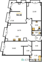 Планировка трехкомнатной(квартира) площадью 94.3 квадратных метров в “ЖК Sydney City (Сидней Сити)”