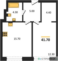 Планировка однокомнатной(квартира) площадью 41.7 квадратных метров в ЖК “ЖК Воксхолл”