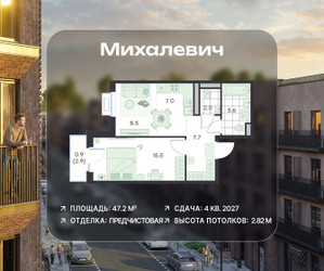 Планировка двухкомнатной(квартира) площадью 47.2 квадратных метров в ЖК “ЖК Михалевич”