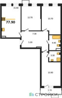 Планировка трехкомнатной(квартира) площадью 77.9 квадратных метров в “ЖК Прокшино”