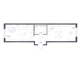 Планировка однокомнатной(квартира) площадью 48.23 квадратных метров в ЖК “ЖК Пригород Лесное”