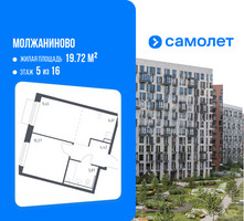 Планировка однокомнатной(квартира) площадью 34.62 квадратных метров в “ЖК Молжаниново”