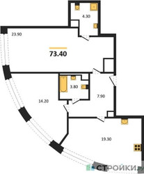 Планировка двухкомнатной(квартира) площадью 73.4 квадратных метров в ЖК “ЖК Нагатино Ай-Лэнд”