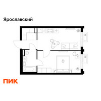 Планировка однокомнатной(квартира) площадью 37.6 квадратных метров в “ЖК Ярославский”
