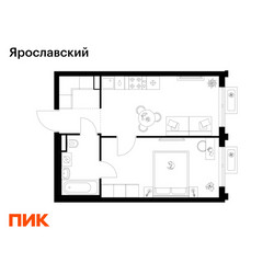 Планировка однокомнатной(квартира) площадью 37.6 квадратных метров в ЖК “ЖК Ярославский”