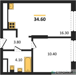 Планировка однокомнатной(квартира) площадью 34.6 квадратных метров в ЖК “ЖК Первый Московский”