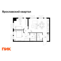 Планировка двухкомнатной(квартира) площадью 57.2 квадратных метров в “Ярославский квартал”