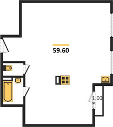 Планировка двухкомнатной(квартира) площадью 59.6 квадратных метров в ЖК “ЖК Настроение”