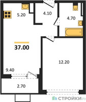 Планировка однокомнатной(квартира) площадью 36.8 квадратных метров в “ЖК Бунинские кварталы”