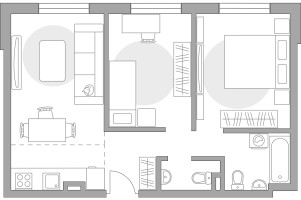 Планировка трехкомнатной(квартира) площадью 51.46 квадратных метров в “ЖК Аникеевский”