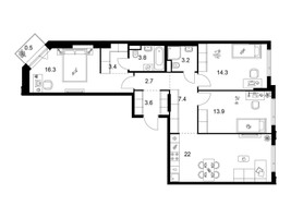 Планировка трехкомнатной(квартира) площадью 91.1 квадратных метров в “ЖК Саларьево парк”