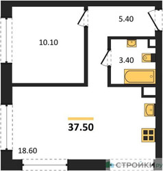 Планировка однокомнатной(квартира) площадью 37.5 квадратных метров в ЖК “ЖК ЗИЛАРТ”