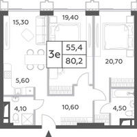 Планировка трехкомнатной(квартира) площадью 80.2 квадратных метров в “ЖК Will Towers (Вилл Тауэрс)”