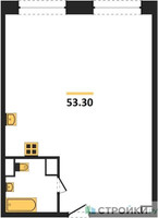 Планировка однокомнатной(квартира) площадью 53.3 квадратных метров в “ЖК Стремянный 2 (Амарант)”