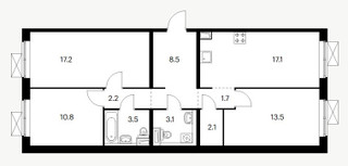 Планировка трехкомнатной(квартира) площадью 79.7 квадратных метров в “ЖК Белая Дача парк”