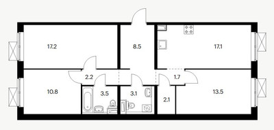 Планировка трехкомнатной(квартира) площадью 79.7 квадратных метров в ЖК “ЖК Белая Дача парк”