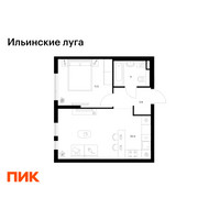 Планировка однокомнатной(квартира) площадью 39.8 квадратных метров в “ЖК Ильинские луга”