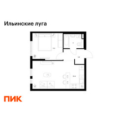 Планировка однокомнатной(квартира) площадью 39.8 квадратных метров в ЖК “ЖК Ильинские луга”