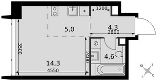 Планировка студии(квартира) площадью 28.2 квадратных метров в “ЖК Амбер Сити”