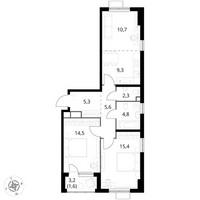 Планировка трехкомнатной(квартира) площадью 69.5 квадратных метров в “ЖК 1-й Химкинский (Первый Химкинский)”