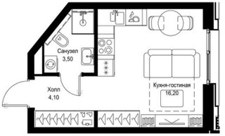 Планировка студии(квартира) площадью 23.8 квадратных метров в “ЖК Cityzen (Ситизен)”