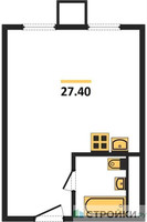 Планировка студии(апартаменты) площадью 27.4 квадратных метров в “ЖК Движение. Тушино”